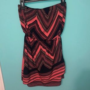 Strapless peach and navy dress